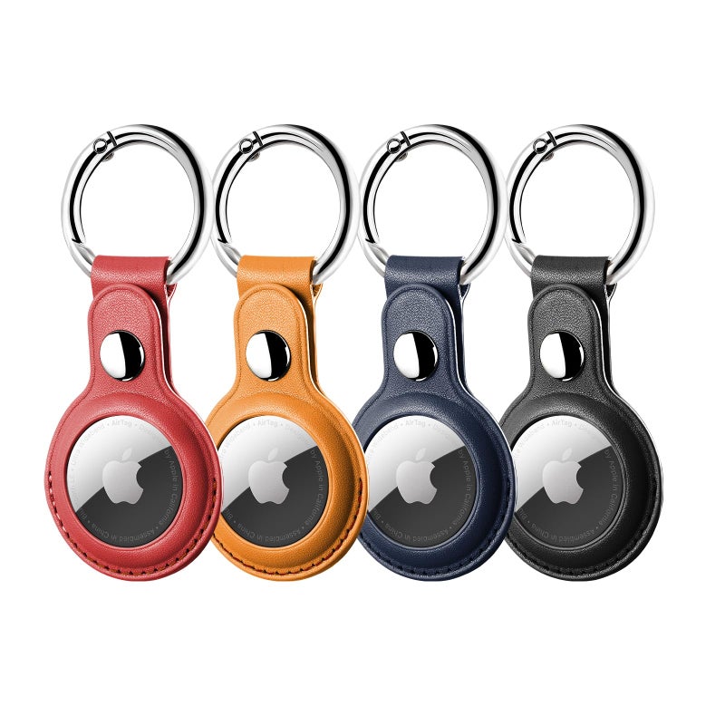 LETREEN Leather Airtag Holder, LETREEN AirTag Case with Keychain, 4 Pack Anti-Scratch Air Tag Holder AirTags Key Ring Cases Tags Chain Apple AirTag GPS Item Finder Tracker - Image 1