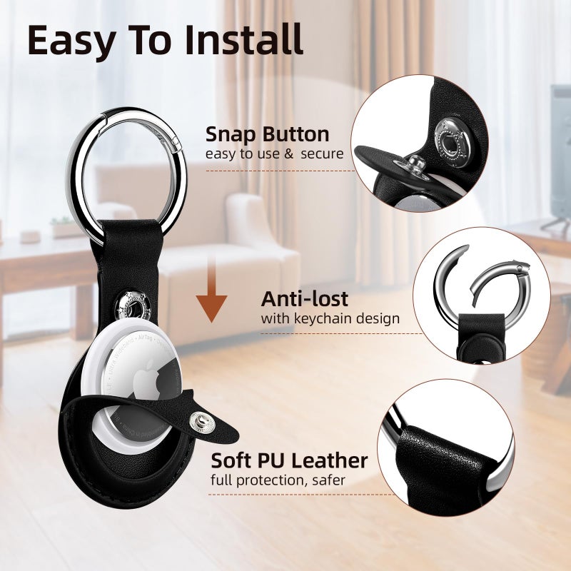LETREEN Leather Airtag Holder, LETREEN AirTag Case with Keychain, 4 Pack Anti-Scratch Air Tag Holder AirTags Key Ring Cases Tags Chain Apple AirTag GPS Item Finder Tracker - Image 2