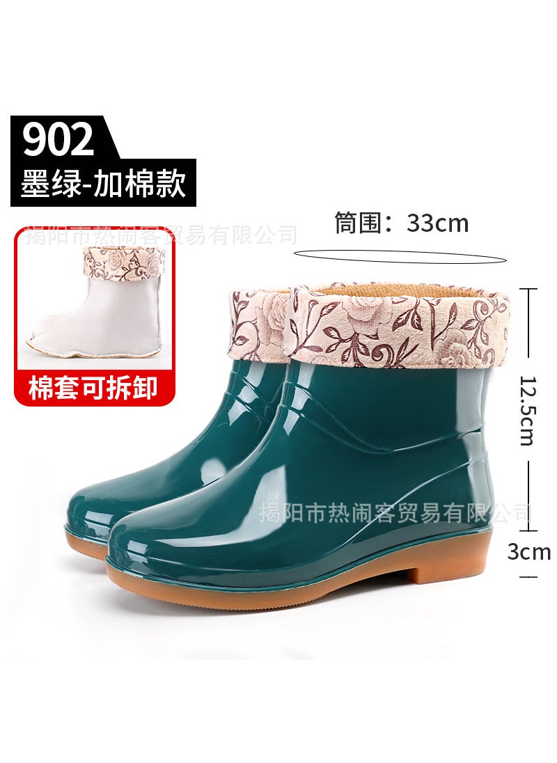 Generic - Womens Short Barrel Rain Boots Kitchen Waterproof Non-slip Running Shoes Special Offer Labor Saving Rubber Shoes China Made 902 Green (plus cotton sleeve) - Image 1