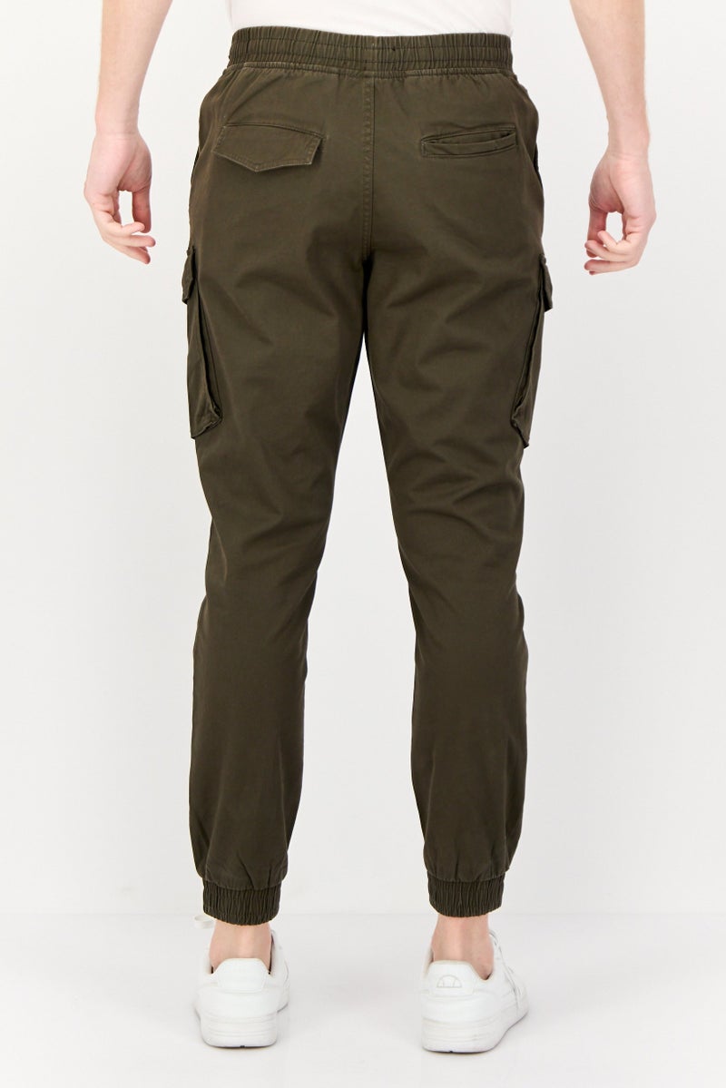 833 POLICE Men Slim Fit Plain Cargo Pants, Dark Khaki - Image 2