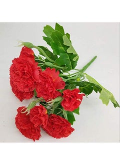 Leoyoubei Leoyoubei 4 Bunches Bouquet of Artificial Silk Flower Carnations11 inch Bouquet and Green Leaf for Home Decoration Bridal Wedding Festival Decoration with 10 Per Bunch Flower (Red)  - Image 3