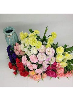 Leoyoubei Leoyoubei 4 Bunches Bouquet of Artificial Silk Flower Carnations11 inch Bouquet and Green Leaf for Home Decoration Bridal Wedding Festival Decoration with 10 Per Bunch Flower (Red)  - Image 2