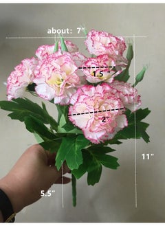 Leoyoubei Leoyoubei 4 Bunches Bouquet of Artificial Silk Flower Carnations11 inch Bouquet and Green Leaf for Home Decoration Bridal Wedding Festival Decoration with 10 Per Bunch Flower (Red)  - Image 4