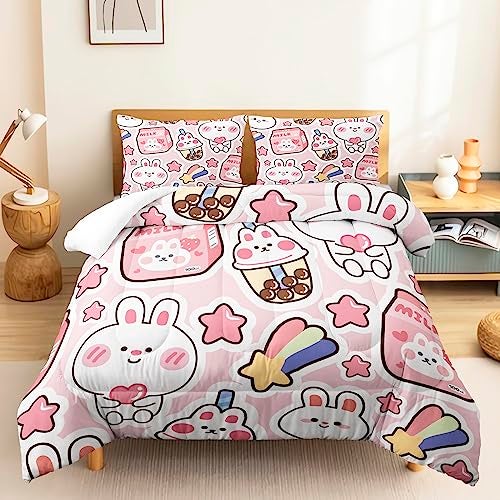 CVHOUSE Kawaii Rabbit Bedding Set for Girls - Twin Size, Includes Cute Rabbit Comforter, Duvet, and Quilt - Perfect for Kids' Room Decor - Image 2