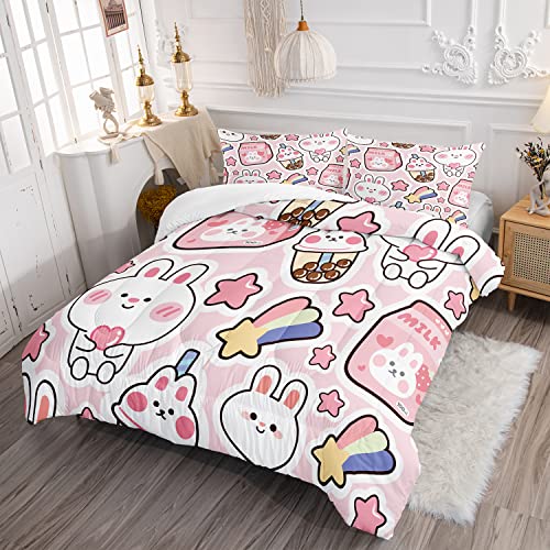CVHOUSE Kawaii Rabbit Bedding Set for Girls - Twin Size, Includes Cute Rabbit Comforter, Duvet, and Quilt - Perfect for Kids' Room Decor - Image 3
