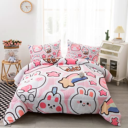 CVHOUSE Kawaii Rabbit Bedding Set for Girls - Twin Size, Includes Cute Rabbit Comforter, Duvet, and Quilt - Perfect for Kids' Room Decor - Image 5