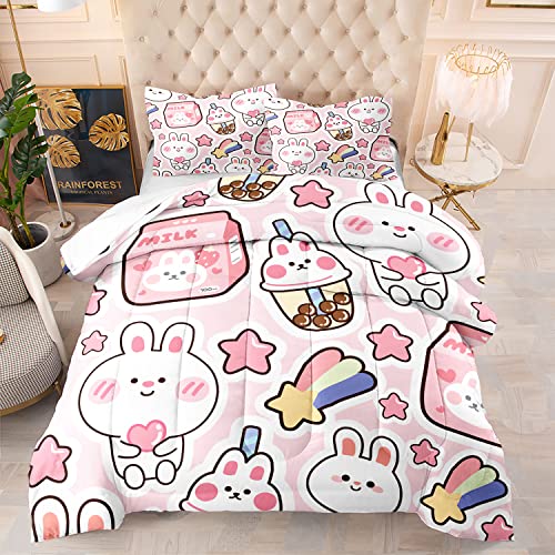 CVHOUSE Kawaii Rabbit Bedding Set for Girls - Twin Size, Includes Cute Rabbit Comforter, Duvet, and Quilt - Perfect for Kids' Room Decor - Image 1