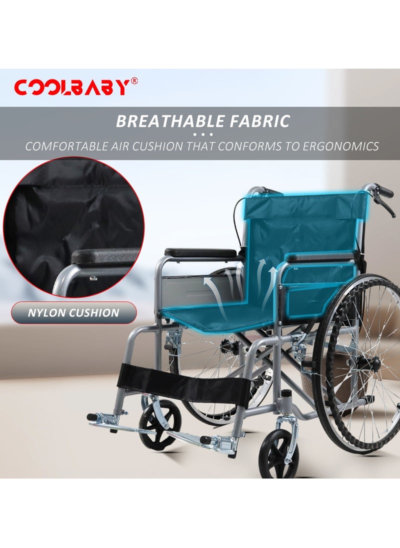 كول بيبي - كرسي متحرك محمول من COOLBABY كراسي متحركة يدوية قياسية صغيرة وبسيطة قابلة للطي وخفيفة الوزن للسفر لعربة المسنين - Image 1
