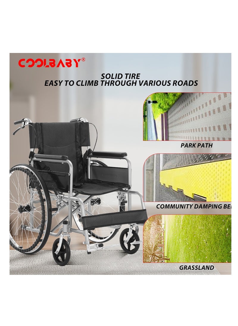 كول بيبي - كرسي متحرك محمول من COOLBABY كراسي متحركة يدوية قياسية صغيرة وبسيطة قابلة للطي وخفيفة الوزن للسفر لعربة المسنين - Image 1