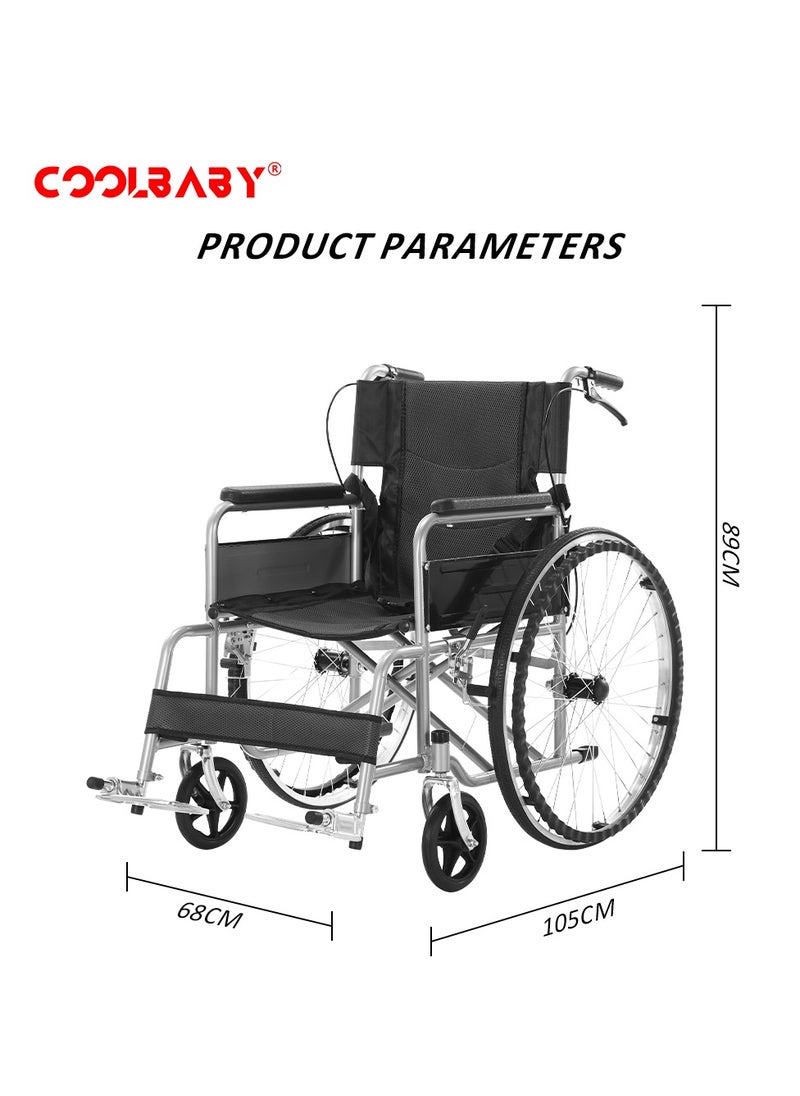 كول بيبي - كرسي متحرك محمول من COOLBABY كراسي متحركة يدوية قياسية صغيرة وبسيطة قابلة للطي وخفيفة الوزن للسفر لعربة المسنين - Image 1