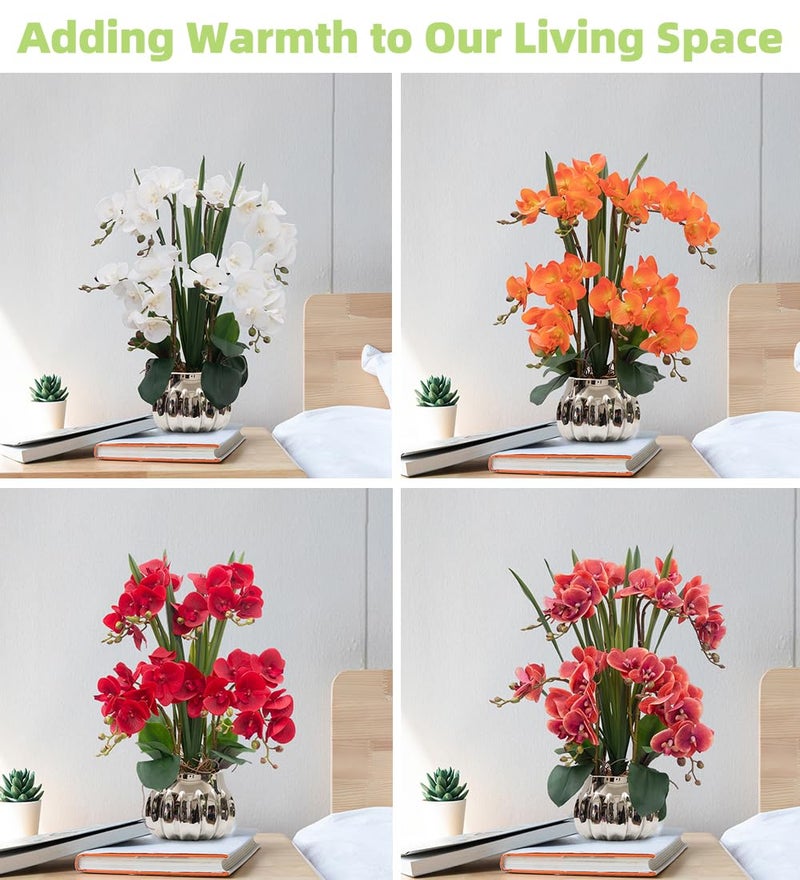 CXGS Artificial Orchid Flower Real Touch Faux Orchids in Ceramic Vase Large 22.9'' Fake Flowers White Phalaenopsis Floral for Home Indoor Decor - Image 4