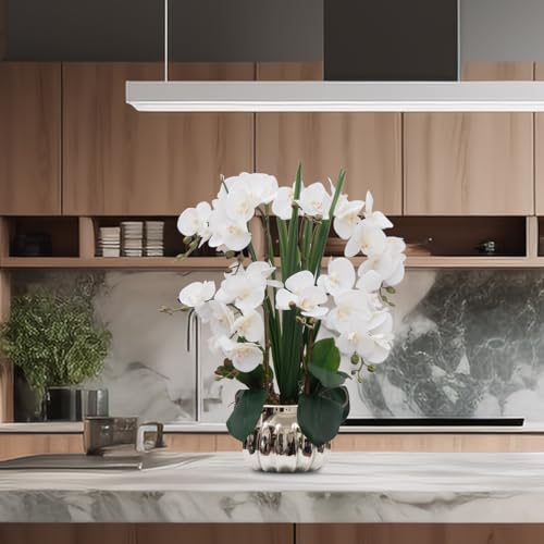 CXGS Artificial Orchid Flower Real Touch Faux Orchids in Ceramic Vase Large 22.9'' Fake Flowers White Phalaenopsis Floral for Home Indoor Decor - Image 5
