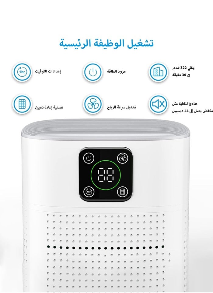Joshberg - Air Purifiers for Bedroom, H13 HEPA Air Purifier for Home Large Room 600 sqft, Air purifiers with 360°Air Intake, 3 Fan Speeds, 3-Stage Filtration, White - Image 1