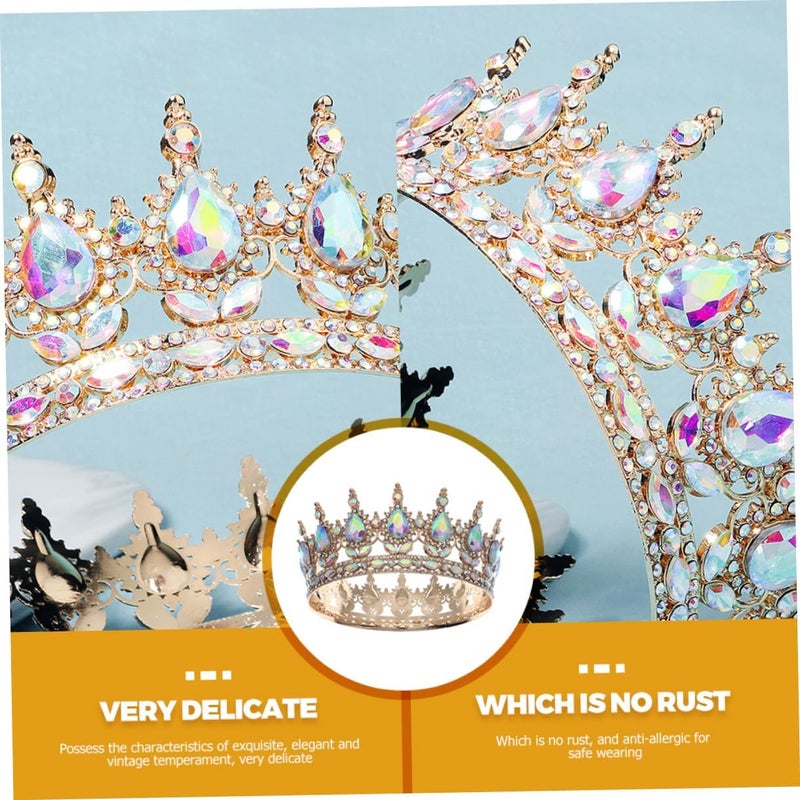 Crystal Rhinestone Bridal Crown Tiara Hair Accessories for Women, Vintage Gold Hollow Wedding Headpiece Suitable for Brides and Photoshoots - Image 4