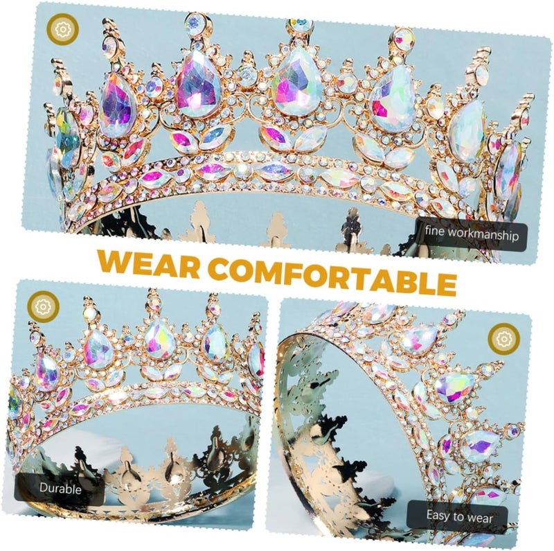 Crystal Rhinestone Bridal Crown Tiara Hair Accessories for Women, Vintage Gold Hollow Wedding Headpiece Suitable for Brides and Photoshoots - Image 3