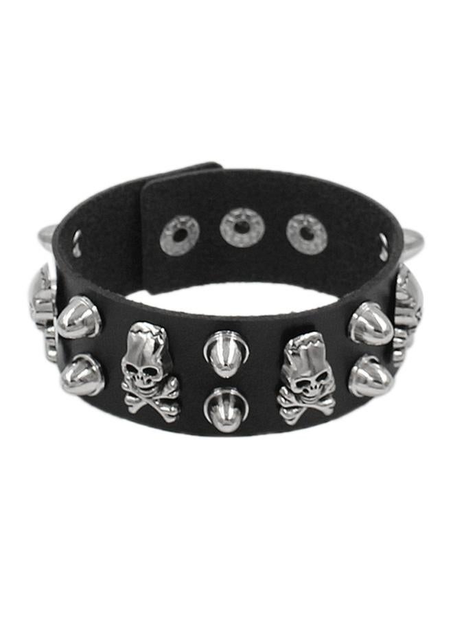 European And American Fashion Retro Multi-layer Pu Wide Leather Five-pointed Star Bracelet Domineering Skull Rivet Punk Hip-hop Bracelet Jewelry 