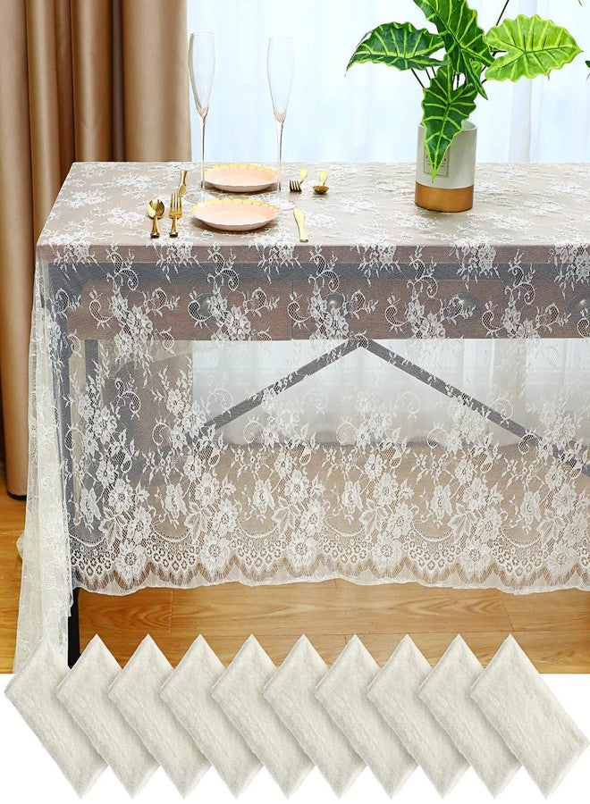 Reginary 10 Pack Ivory Lace Tablecloths Wedding Floral Lace Tablecloth Overlay Embroidered Rectangle Lace Table Overlay for Wedding Baby Shower Party Supplies Decor, 59 x 118 Inches - Image 1