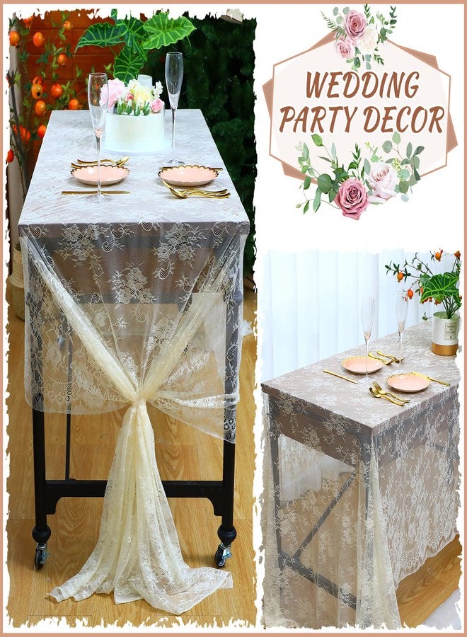 Reginary 10 Pack Ivory Lace Tablecloths Wedding Floral Lace Tablecloth Overlay Embroidered Rectangle Lace Table Overlay for Wedding Baby Shower Party Supplies Decor, 59 x 118 Inches - Image 4