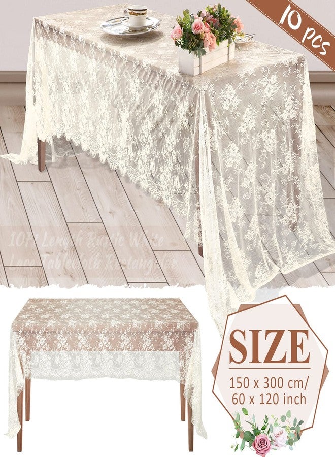 Reginary 10 Pack Ivory Lace Tablecloths Wedding Floral Lace Tablecloth Overlay Embroidered Rectangle Lace Table Overlay for Wedding Baby Shower Party Supplies Decor, 59 x 118 Inches - Image 2