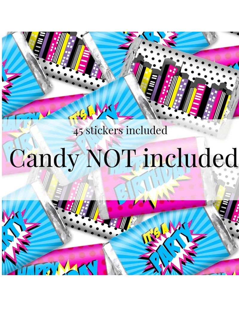 Birthday Party Mini Chocolate Candy Bar Sticker Wrappers, 45 1.4" x 2.6" Wrap Around Labels by Great for Party Favors - Image 2