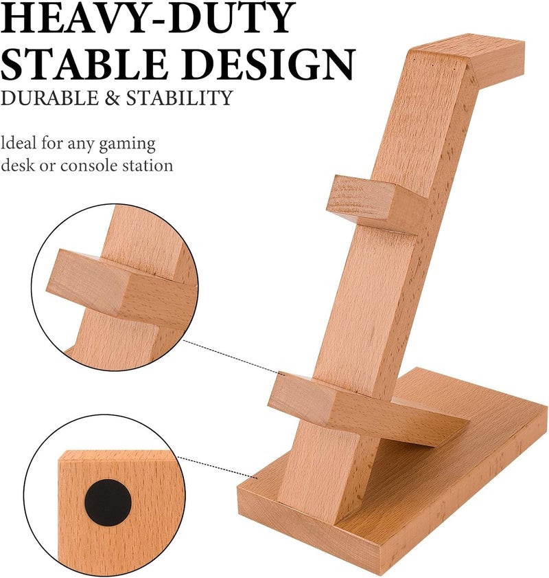 Azonee Solid Wood Dual Gamepad Controller and Headphone Stand, Universal Storage Holder for PS4 / PS5 / Xbox/Switch / 8BitDo, Light Brown, Controller and Headset Display Stand for Gaming Desk - Image 4