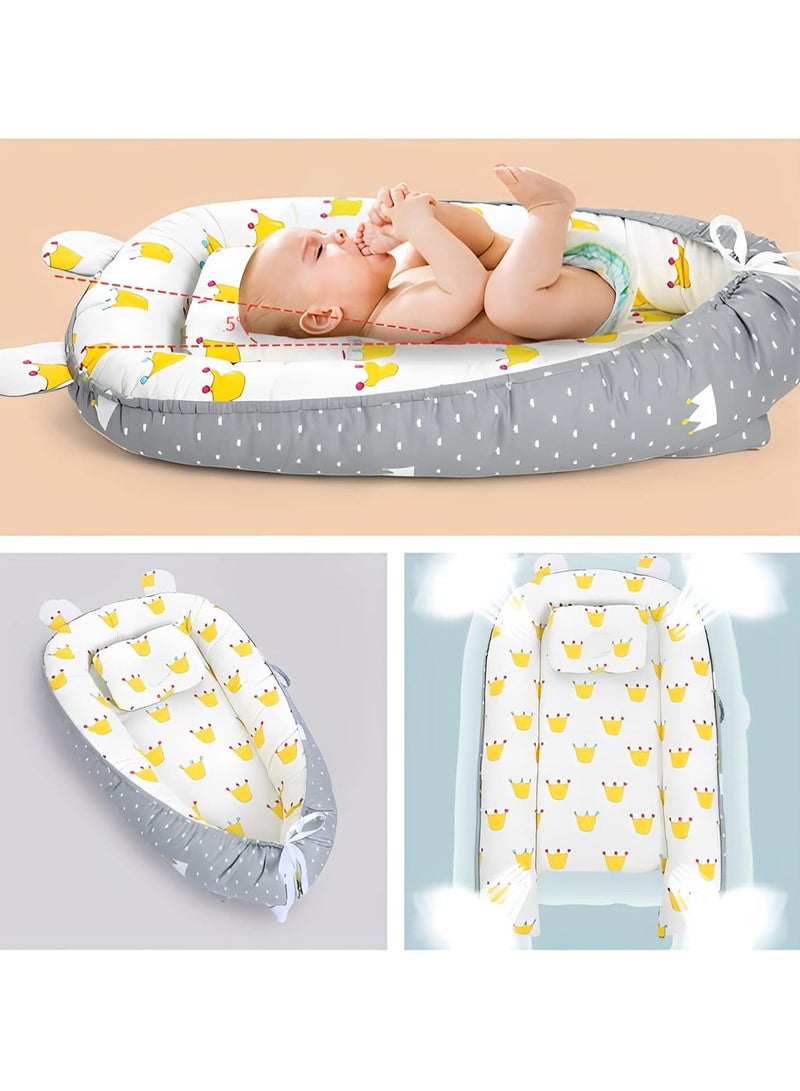 DUNISO Portable and foldable Baby Lounger with comfortable sleeping pad and comfortable nest with pillow, organic cotton breathable newborn comfortable nest, suitable for boys and girls aged 0-12 months - Image 1