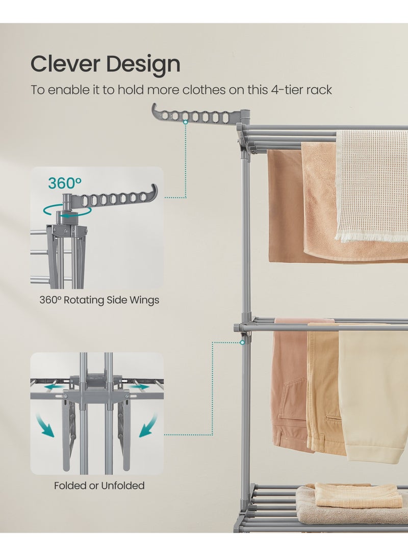سونمجز منشر غسيل قابل للطي، 4 طبقات، ارتفاع 69.9 بوصة، قضبان قابلة للتمديد، مصنوع من الفولاذ المقاوم للصدأ، حامل ملابس دوار، منشر ملابس، للاستخدام الداخلي والخارجي، لون رمادي فاتح - Image 5