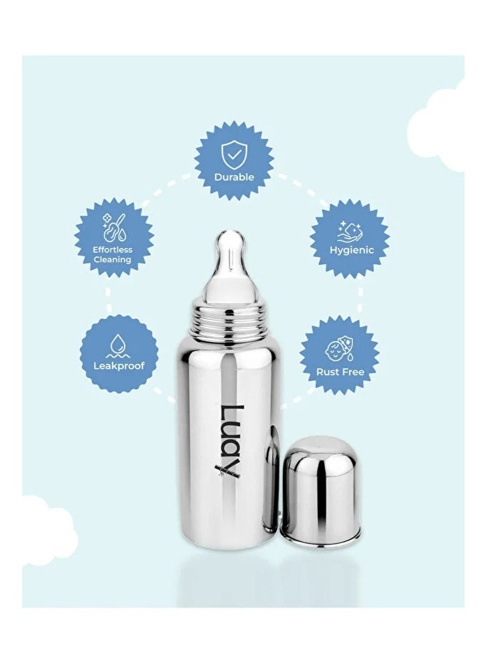 لؤي **زجاجة رضاعة من الستانلس ستيل مع حلمة سيليكون ومجموعة مريلة قطنية ناعمة مقاومة للماء بلون الخوخي لحديثي الولادة** 👶🍼 - Image 3