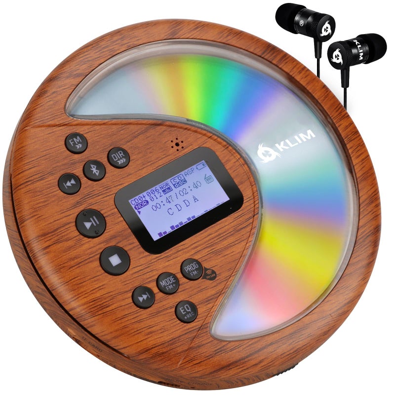 KLIM Discover Wood + Portable CD Player Walkman with Long-Lasting Battery + New + with Headphones + Radio FM + MP3 CD Player Portable + SD Card, FM Transmitter, Bluetooth + Ideal for Cars - Image 1