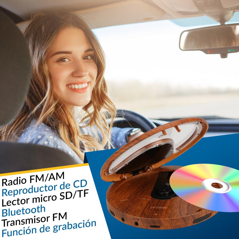 KLIM Discover Wood + Portable CD Player Walkman with Long-Lasting Battery + New + with Headphones + Radio FM + MP3 CD Player Portable + SD Card, FM Transmitter, Bluetooth + Ideal for Cars - Image 2