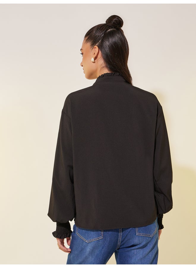 Take Two Take Two Embroidered Smocked Cuff Oversized Shirt  - Image 5