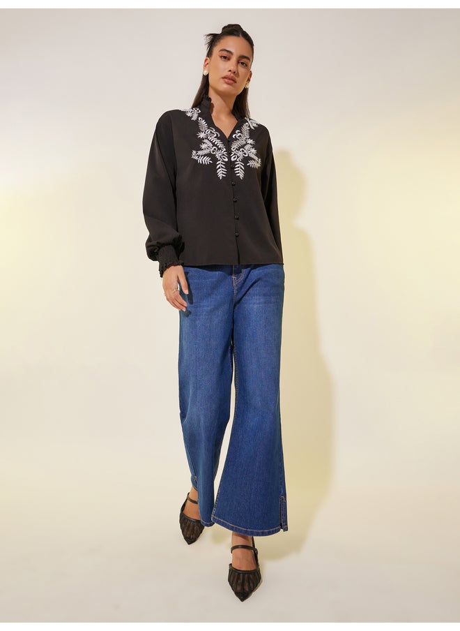 Take Two Take Two Embroidered Smocked Cuff Oversized Shirt  - Image 3