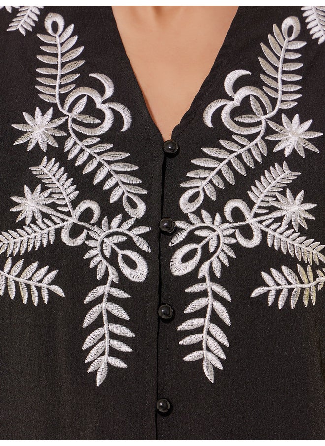 Take Two Take Two Embroidered Smocked Cuff Oversized Shirt  - Image 4