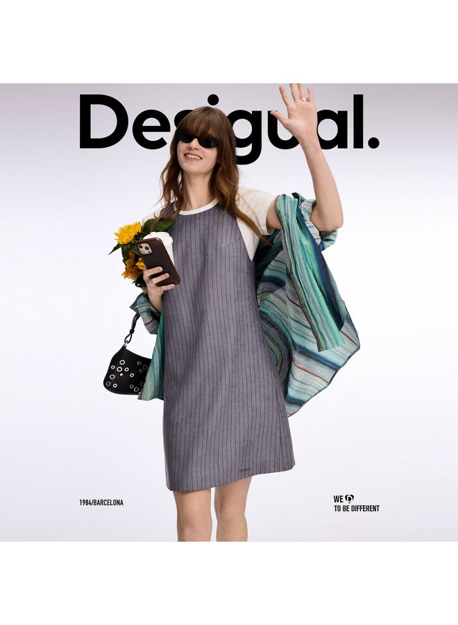DESIGUAL قميص فضفاض للنساء بخصر فضفاض مع خطوط عمودية وتأثير أومبري جديد 25 - Image 5