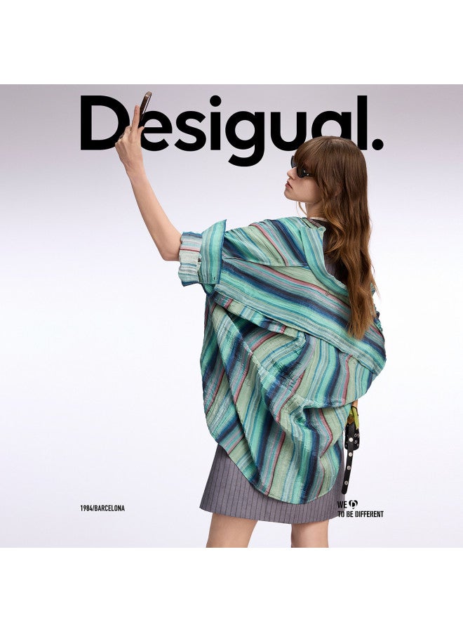 DESIGUAL قميص فضفاض للنساء بخصر فضفاض مع خطوط عمودية وتأثير أومبري جديد 25 - Image 4