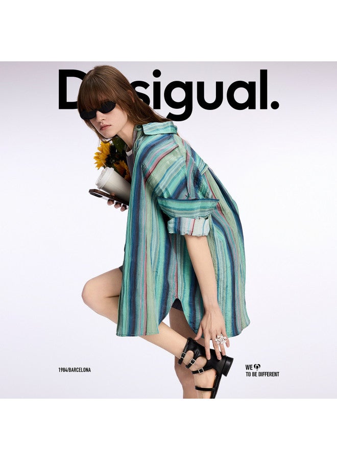 DESIGUAL قميص فضفاض للنساء بخصر فضفاض مع خطوط عمودية وتأثير أومبري جديد 25 - Image 2