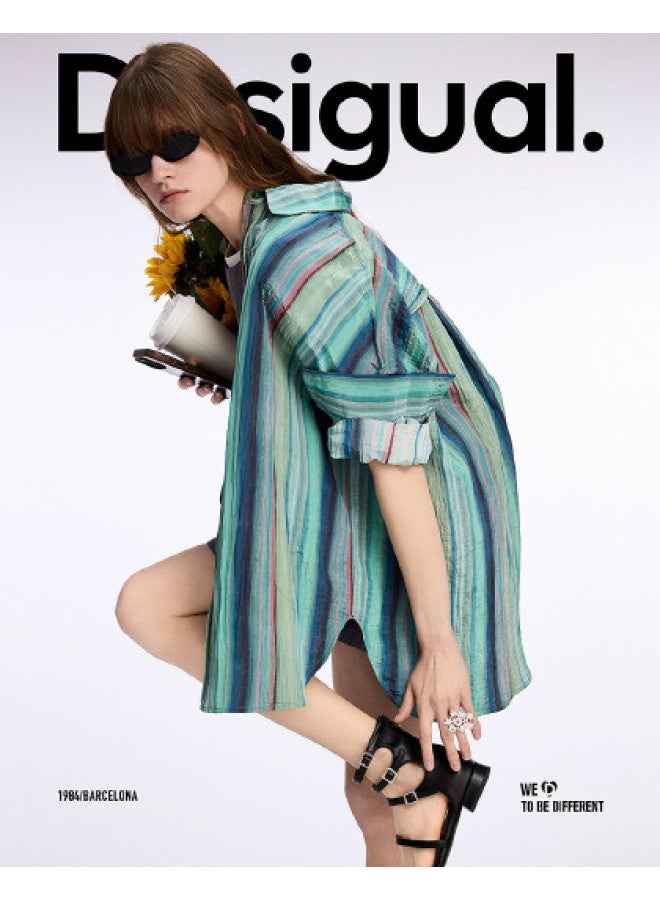 DESIGUAL قميص فضفاض للنساء بخصر فضفاض مع خطوط عمودية وتأثير أومبري جديد 25 - Image 1