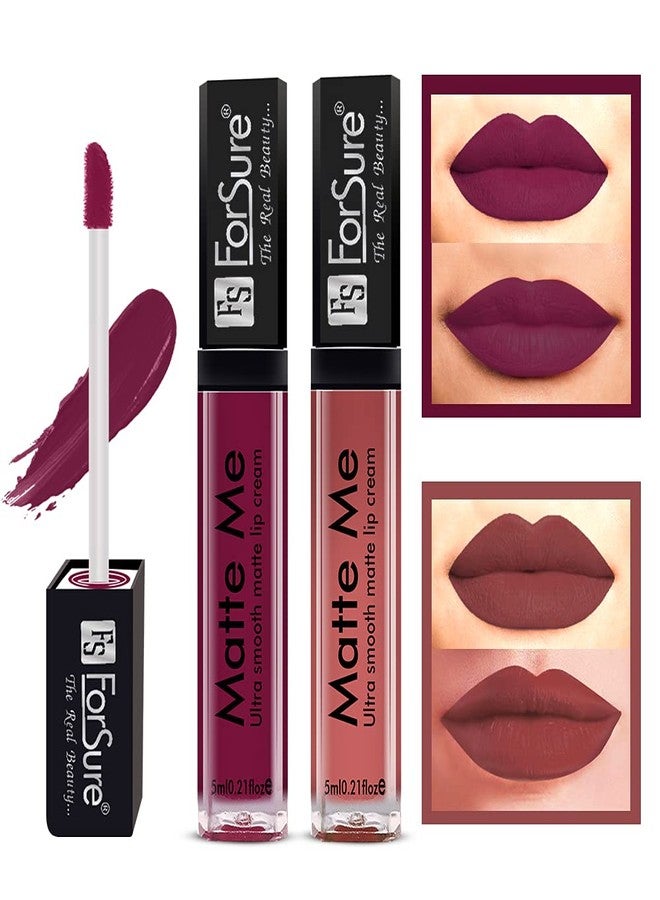 ForSure Matte Me Liquid Lipstick Non - Transferable Combo (Royal Maroon, Nude, Pack of 2) - Image 2
