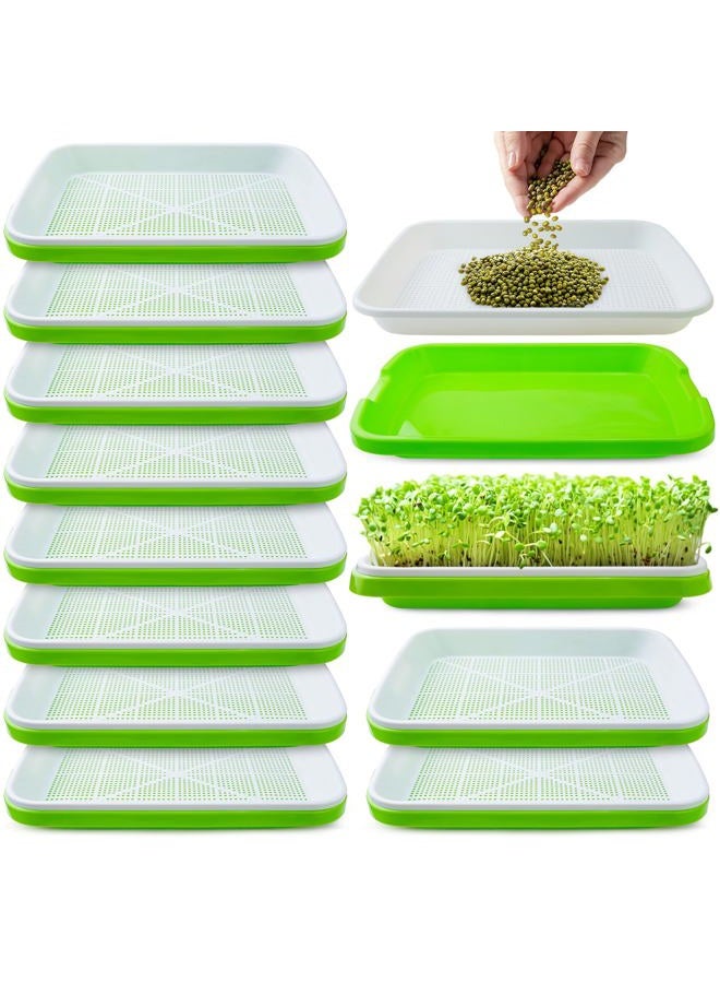 warmfarm Pack 10 of Seed Sprouter Tray with Drain Holes,Seed Germination Trays Kit BPA Free Nursery Tray,Soil-Free Wheatgrass Tray Sprouter Microgreens Growing Kit (Green-10 Pack) - Image 1