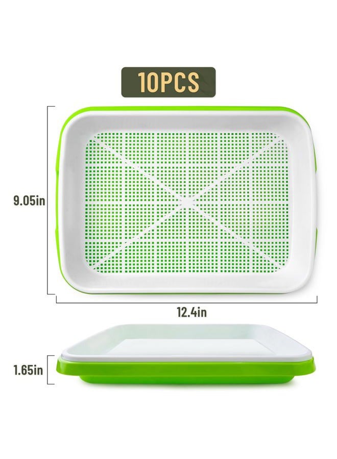 warmfarm Pack 10 of Seed Sprouter Tray with Drain Holes,Seed Germination Trays Kit BPA Free Nursery Tray,Soil-Free Wheatgrass Tray Sprouter Microgreens Growing Kit (Green-10 Pack) - Image 2