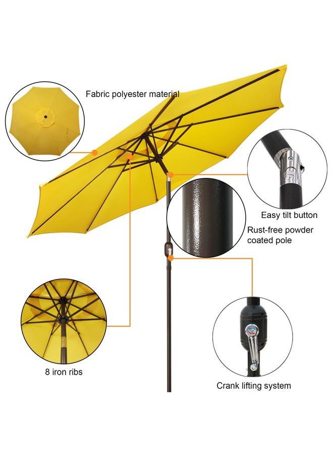 Blissun 9' Outdoor Patio Umbrella, Outdoor Table Umbrella, Yard Umbrella, Market Umbrella with 8 Sturdy Ribs, Push Button Tilt and Crank (Yellow) - Image 2