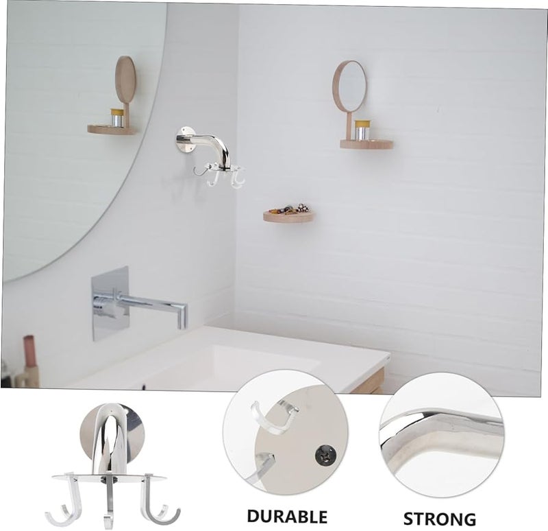 Silver Stainless Steel Rotating Hooks Traceless Multi Function Hanger for Kitchen Bathroom Living Room - Image 4