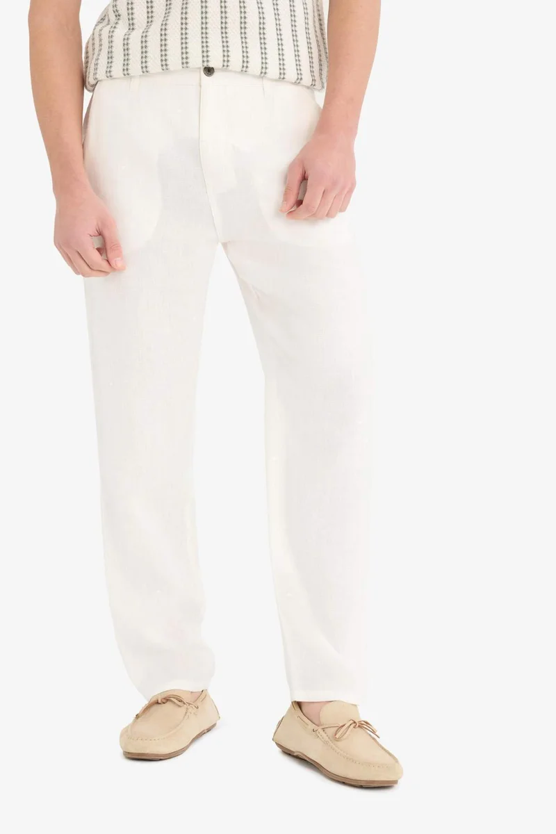 ديفاكتو Linen Relax Fit Straight Leg Summer White Trousers