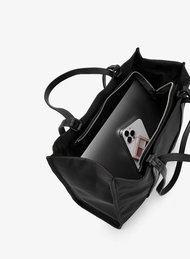 Missy BLACK Solid School Tote Bag With Front Utility Pocket - 40x11.5x27.5 CM for Women | Best Price UAE