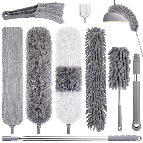 9PCS Dusters for CleaningExtendable Microfiber Duster with Extension Pole Up to 100Bendable Washable and Reusable Dusters Kit for Ceiling Fans High CeilingsBlindsFurniture and Cars