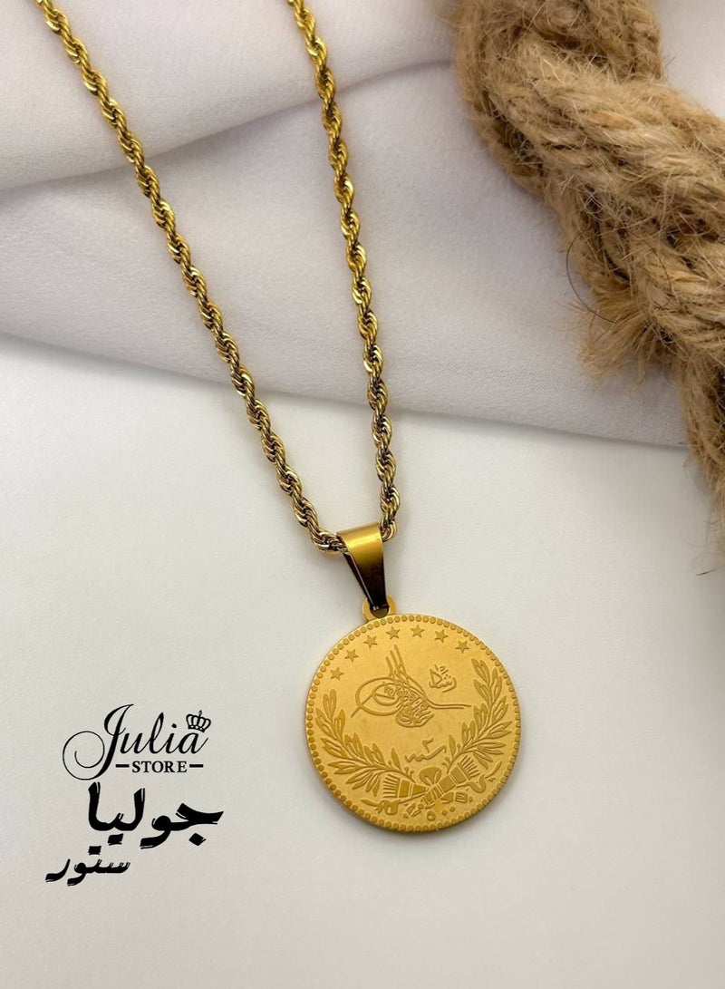 Julia Store 18K Gold Plated Stainless Steel Trendy Vintage Antique Arab Muslim Turkish Ottoman Medallion Totem Gold Coin Dainty Women's Twisted Necklace Jewelry Gift - Image 3