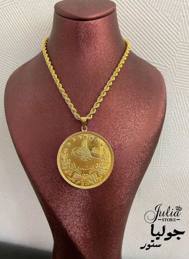 Julia Store 18K Gold Plated Stainless Steel Trendy Vintage Antique Arab Muslim Turkish Ottoman Medallion Totem Gold Coin Dainty Women's Twisted Necklace Jewelry Gift - Image 4