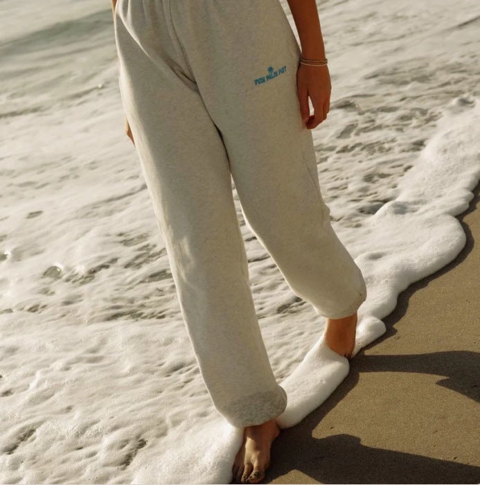 Puff Sweatpants printed foreign trade mens and womens casual pants long rubber toe fashion loose-fit sports pants Light gray 