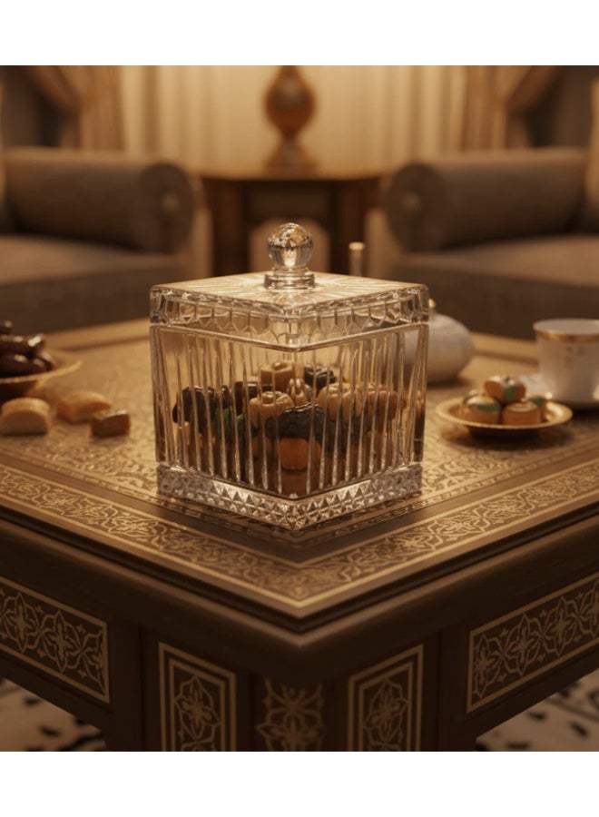 AKDC M.E.W Crystal Glass Square Candy Pot with Lid - 14×18.8 cm - Image 2