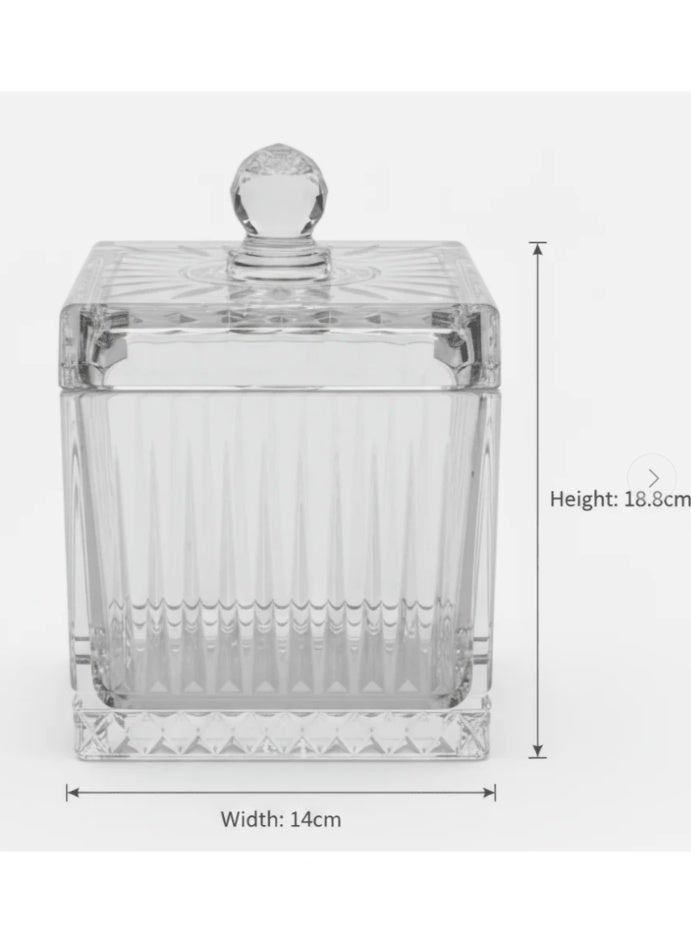 AKDC M.E.W Crystal Glass Square Candy Pot with Lid - 14×18.8 cm - Image 1